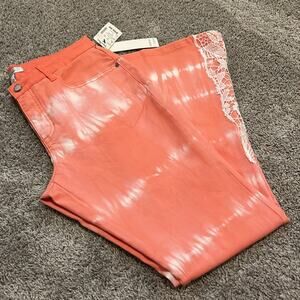 NWT Gemma+Jane Tye Dye‎ Flared Jeans Lace Size 8 Coral Hippie Concert Beach Y2K